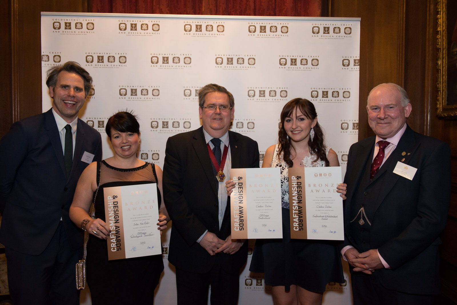 L – R Goldsmiths’ Craft and Design Council Chairman Jos Skeates, Julie Bull, Dr Robert Organ, Candice Devine, Dave Merry