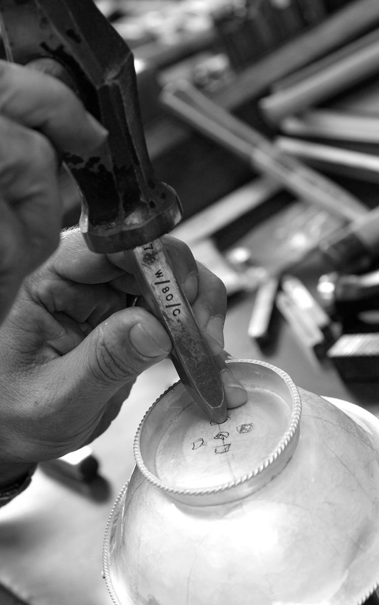 Hallmarking a bowl with a straight neck punch