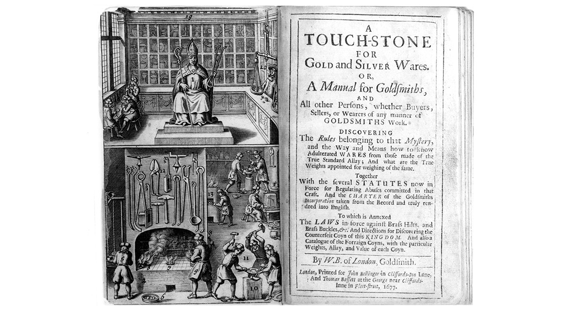 Frontispiece and Title Page of A Touch-stone for Gold and Silver Wares, London 1677