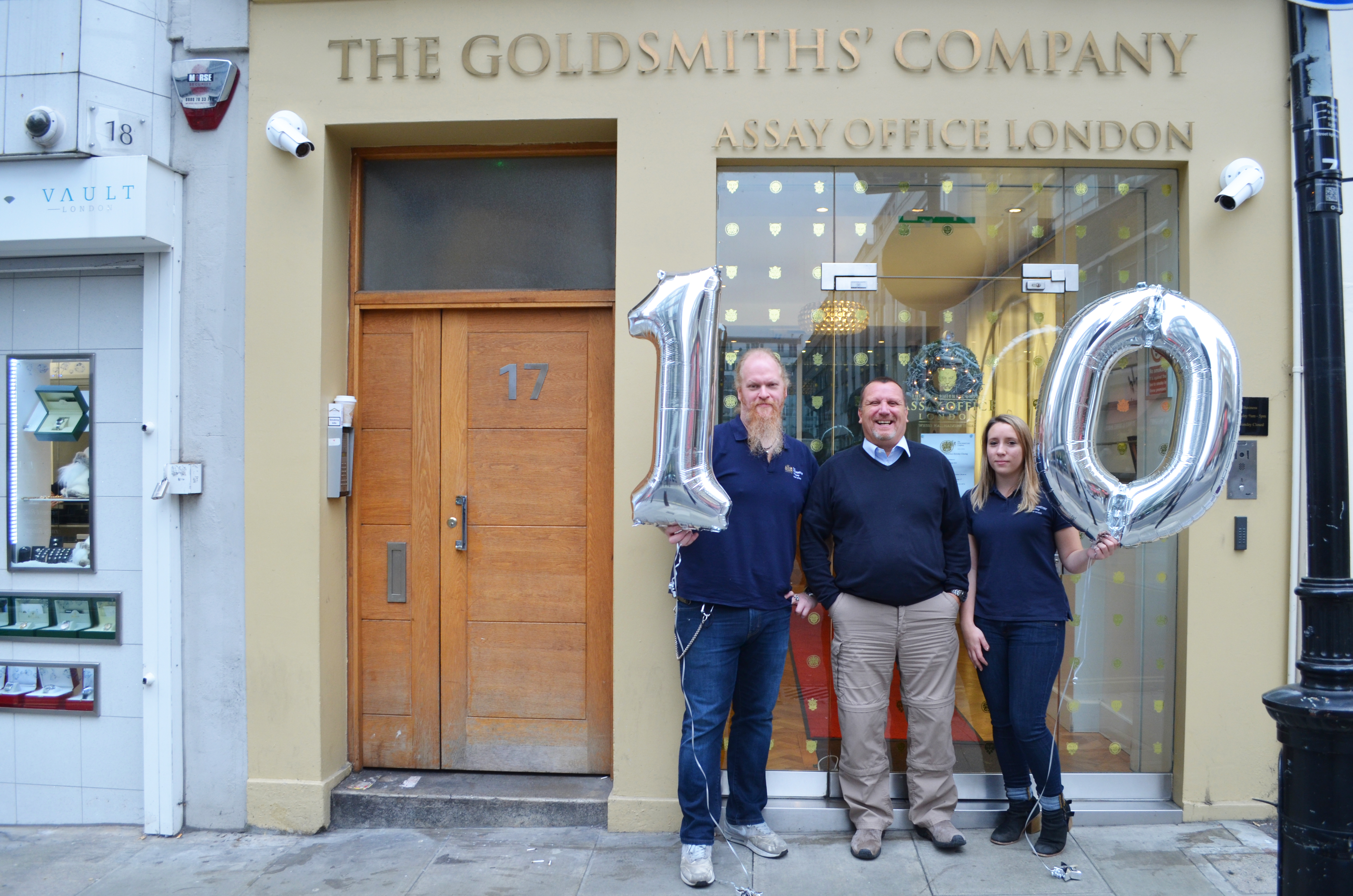 Alex, Andy, and Kheni outside number 17 Greville Street