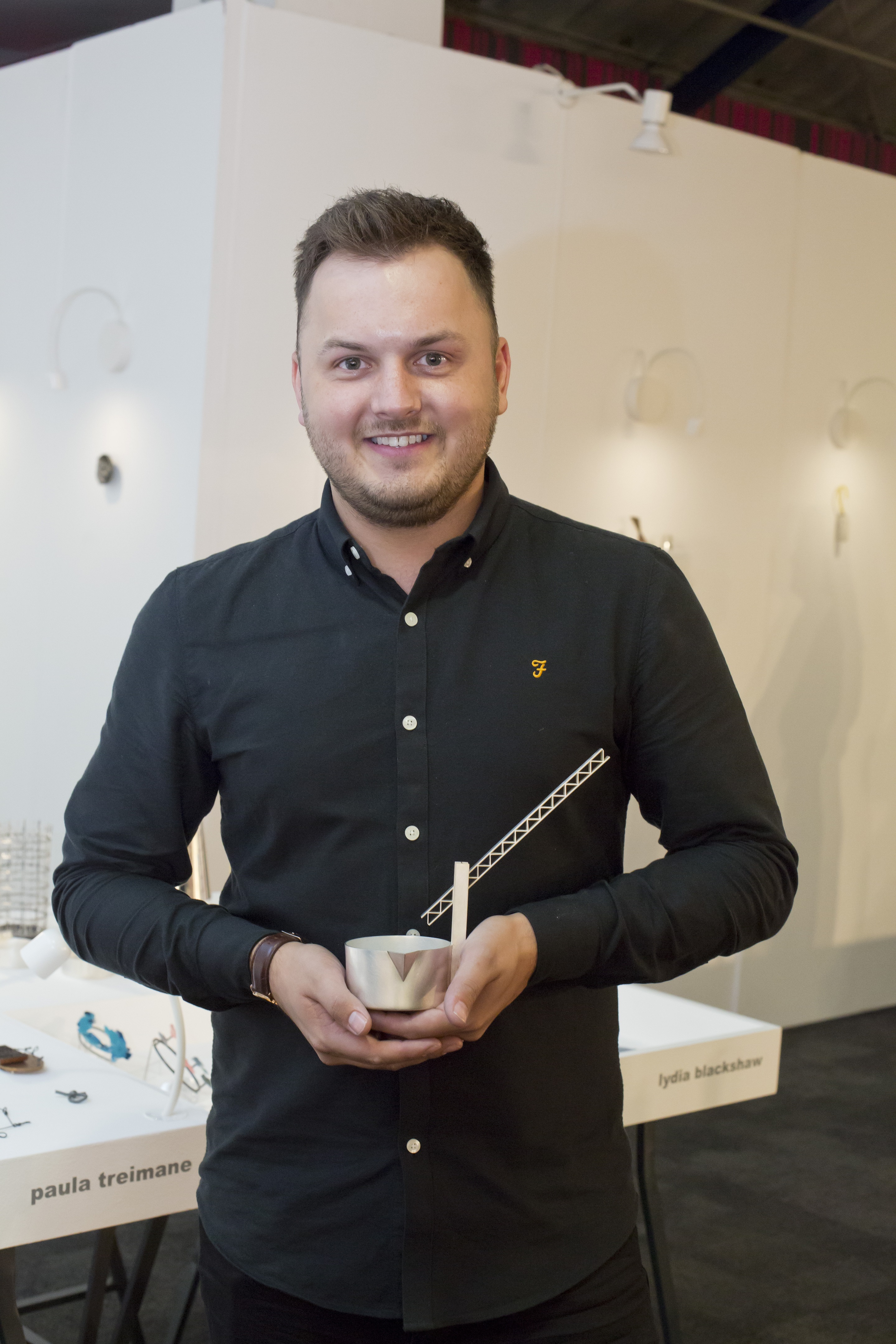 Andrew Fleming, winner of the 2017 New Designers Goldsmiths' Company Silversmithing Award. Photography by thedpc.com