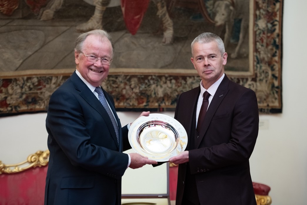 British Hallmarking Council Chair Noel Hunter OBE presenting the Touchstone Award to Dave Holland, Head of Shared Regulatory Services