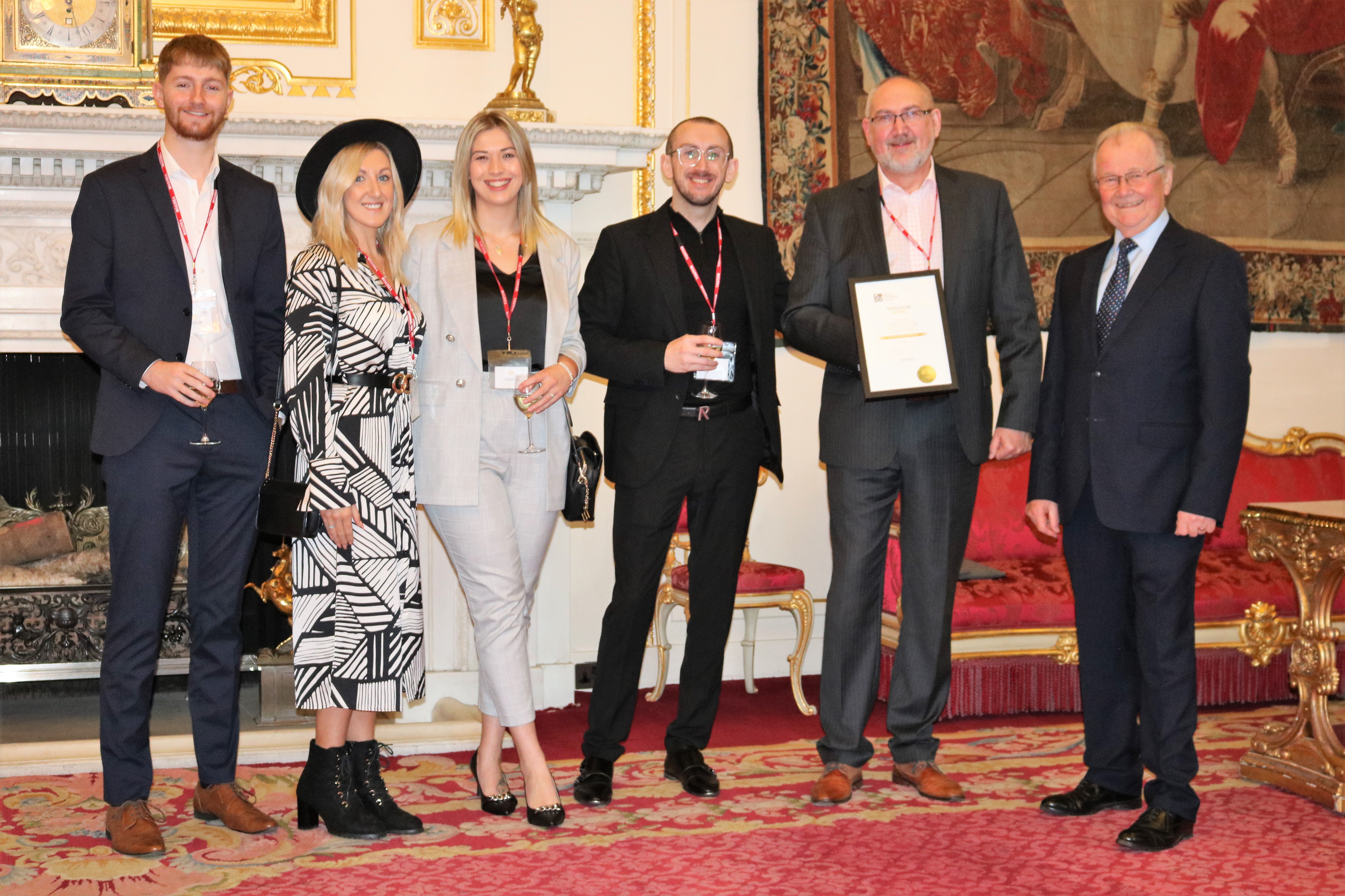 The WRi Group Team, including Graham Mogg (second from right), at the Goldsmiths’ Hall with BHC Chair Noel Hunter (right)