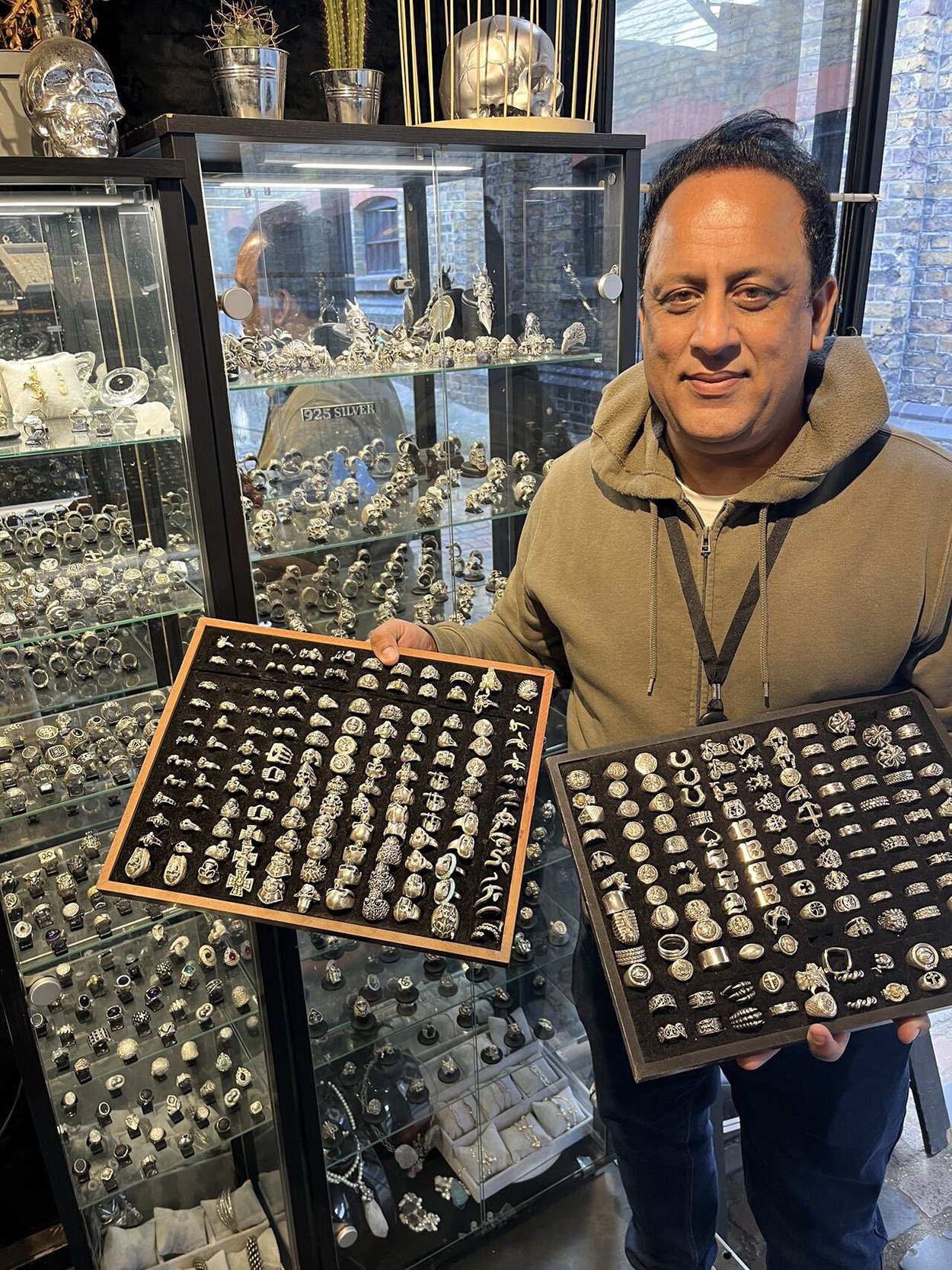 Trading Standards officer, Tariq Mohammed shows an example of the more than 800 items of un-hallmarked jewellery with an estimated retail value of £200,000 that were seized in Camden on Friday 28th March 2025